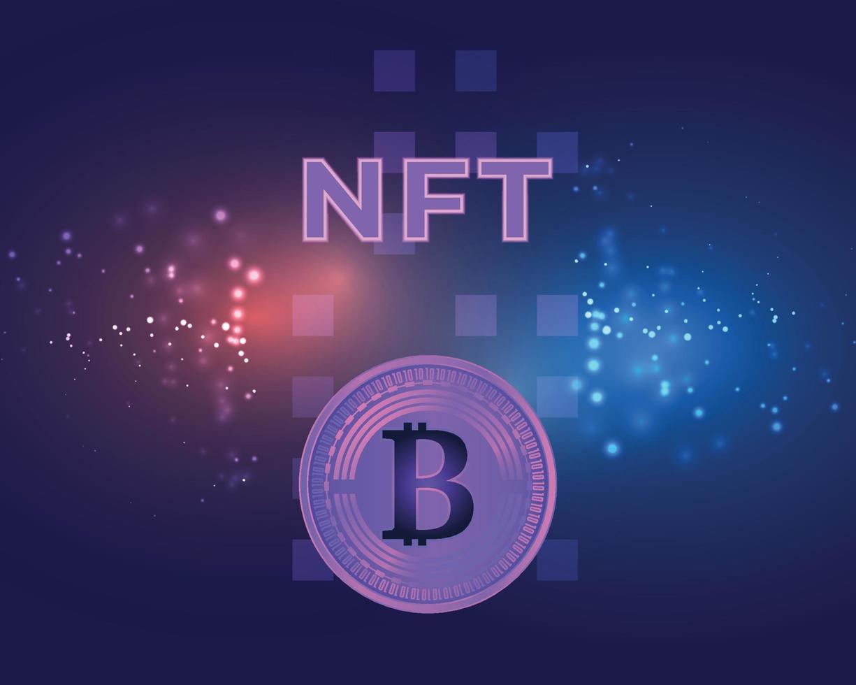 conceito de papel de parede token não fungível nft com moeda roxa com fundo de luz brilhante vetor