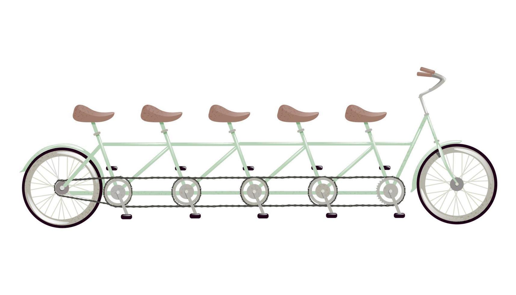 bicicleta em tandem retrô. o conceito de uma bicicleta combinada projetada para várias pessoas. ilustração de ajuste, viagens em equipe, atividades conjuntas ao ar livre. vetor