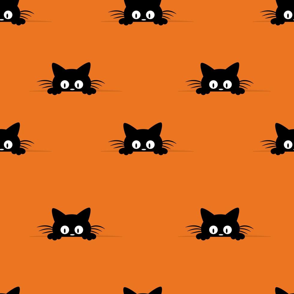 feliz dia das bruxas sem costura padrão em fundo laranja com gatinho preto. estilo de corte de papel. vetor
