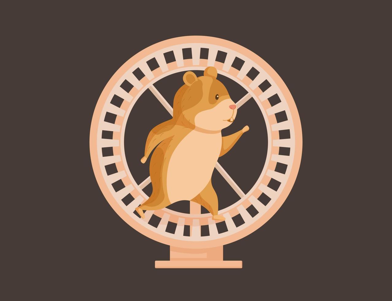 hamster correndo na roda. roedor bonito andando no estilo de vida de ilustração de roda. vetor