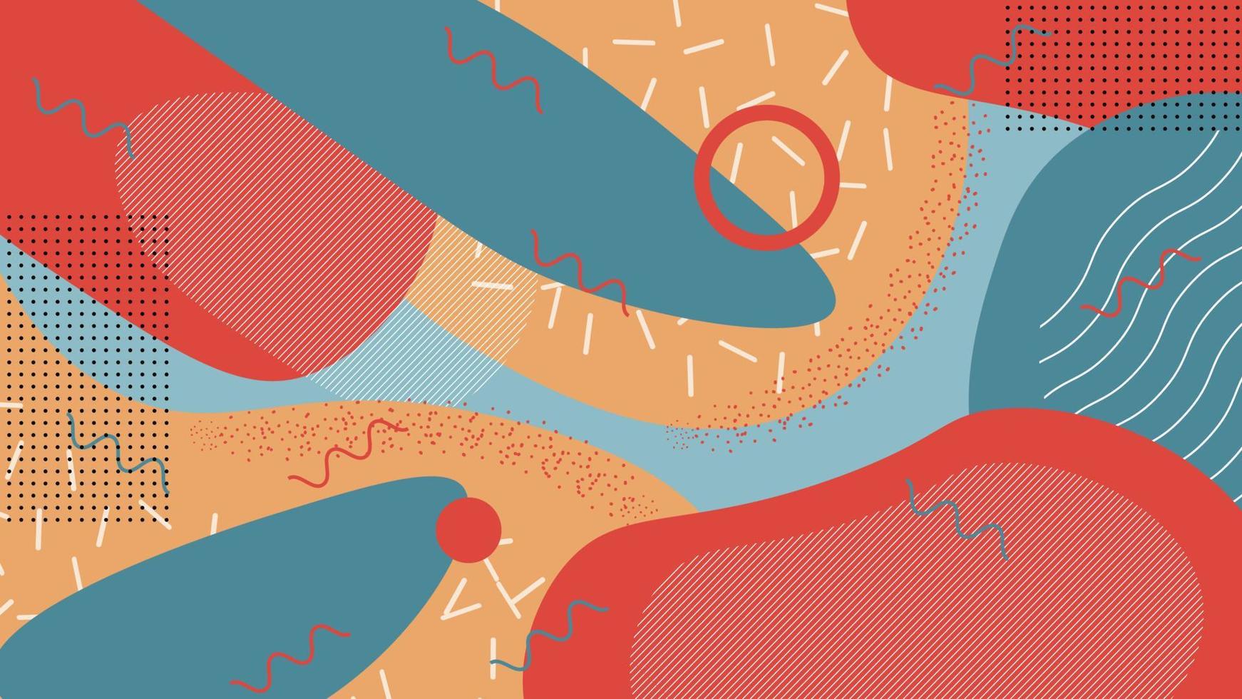 fundo de memphis brilhante com cores diferentes. formas geométricas como cruzes, triângulo, ilustração vectpr do círculo. vetor