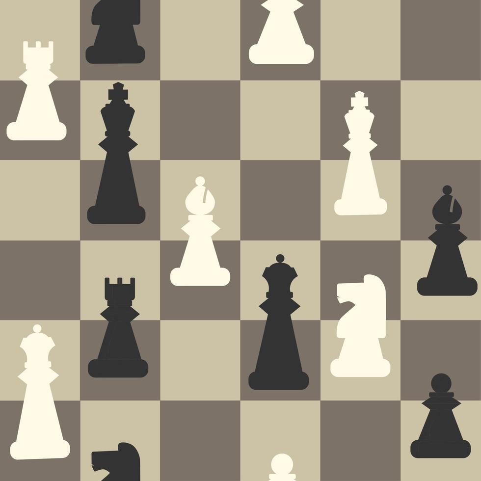 padrão sem emenda de peças de xadrez. figuras em preto e branco no antigo jogo de estratégia de campo de gaiola em desenvolvimento. vetor