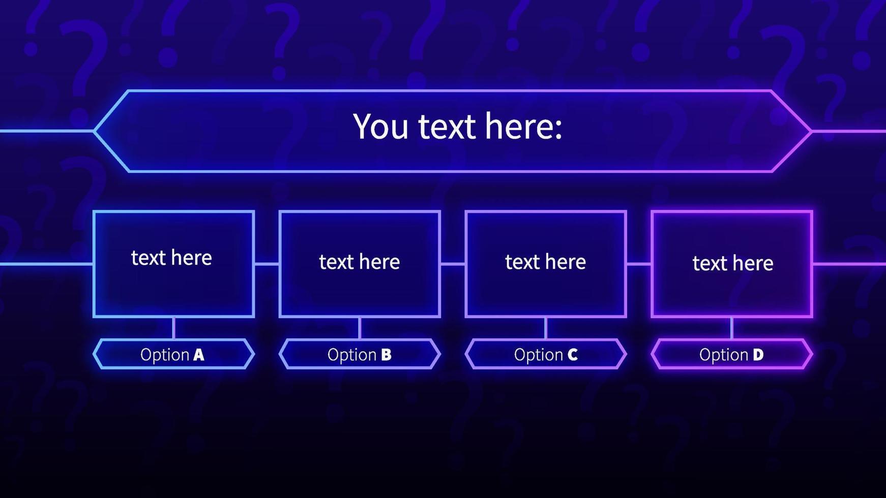 modelo de teste de néon. concurso de jogo elegante com escolha da resposta certa em neon brilhante moldura de banner informações de torneio de conhecimento de vetor de diversão mostram que eu quero saber tudo.