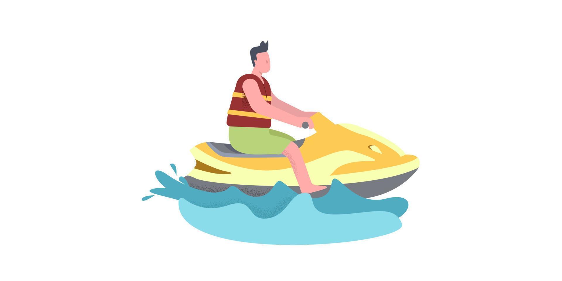 um homem monta um jet ski. ilustração em cores quentes de amarelo-vermelho vetor