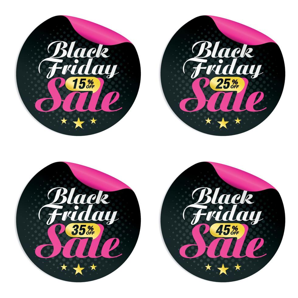 coleção de adesivos de sexta-feira negra rosa. promoção de sexta-feira negra 15, 25, 35, 45 de desconto vetor