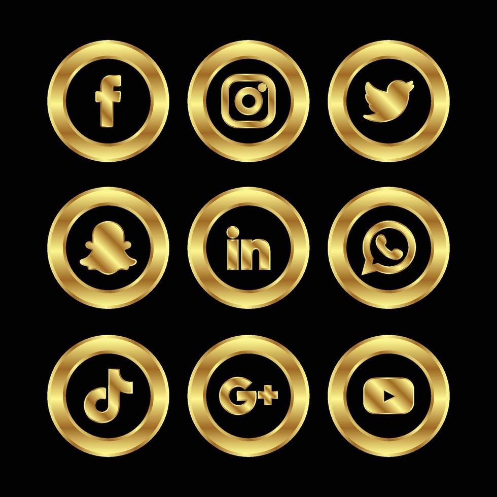 coleção de ícones de círculo dourado de mídia social luxuosa vetor