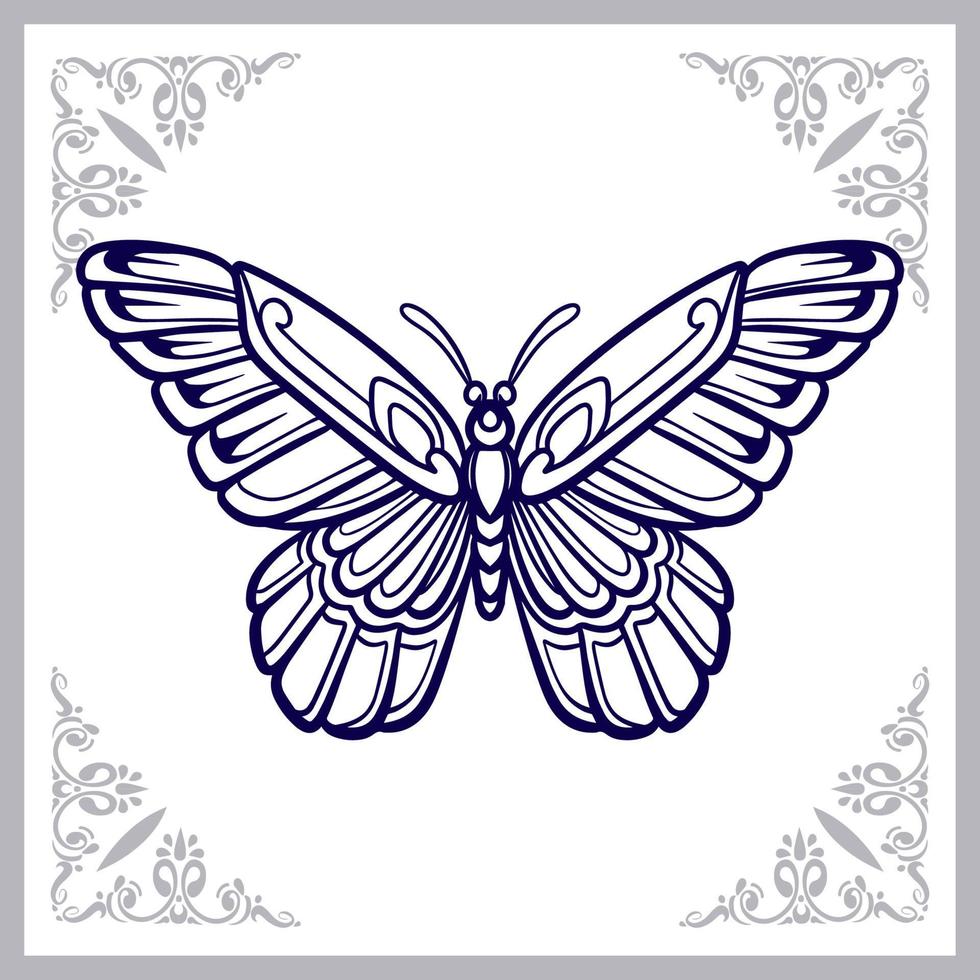belas artes de mandala de borboleta. isolado no fundo branco vetor