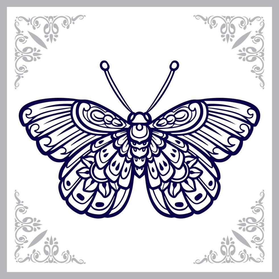 belas artes de mandala de borboleta. isolado no fundo branco vetor