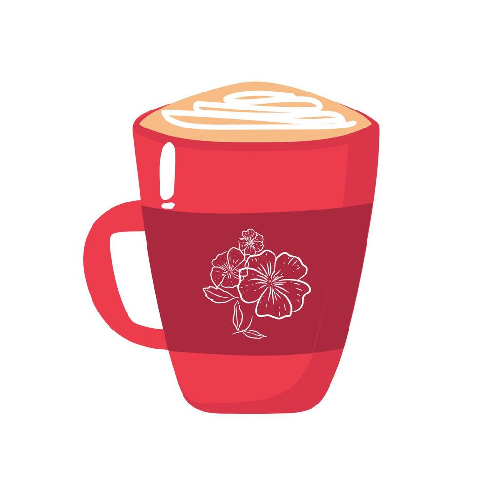 caneca de café vermelha em estilo design plano. ilustração vetorial vetor