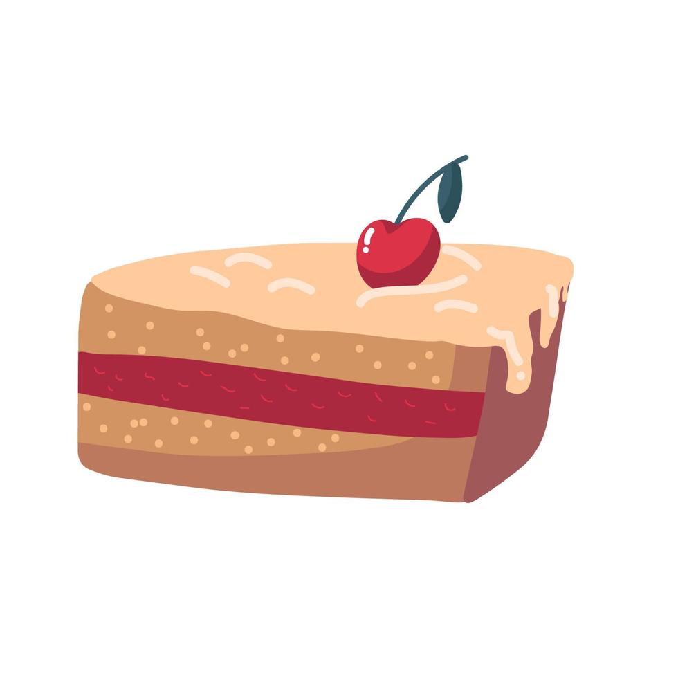 vector ícone bolo de biscoito de frutas com cherry.piece de bolo de chocolate em camadas com cereja maraschino. mão desenhada ilustração isolada de fatia de bolo.