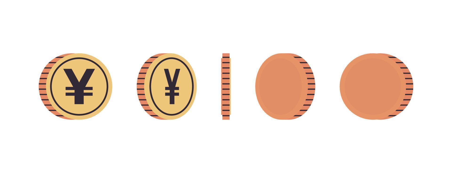 moedas de moeda internacional e moedas de ouro em diferentes ângulos de ilustração vetorial plana de comprimento total do conceito de rotação. vetor