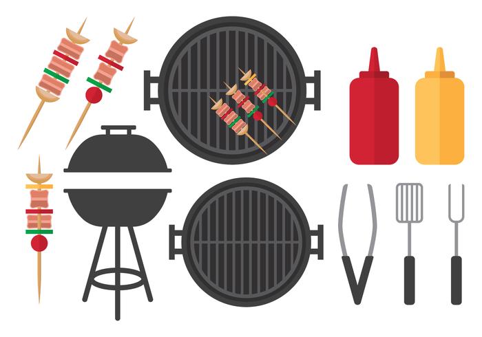 Flat Barbecue Set vetor