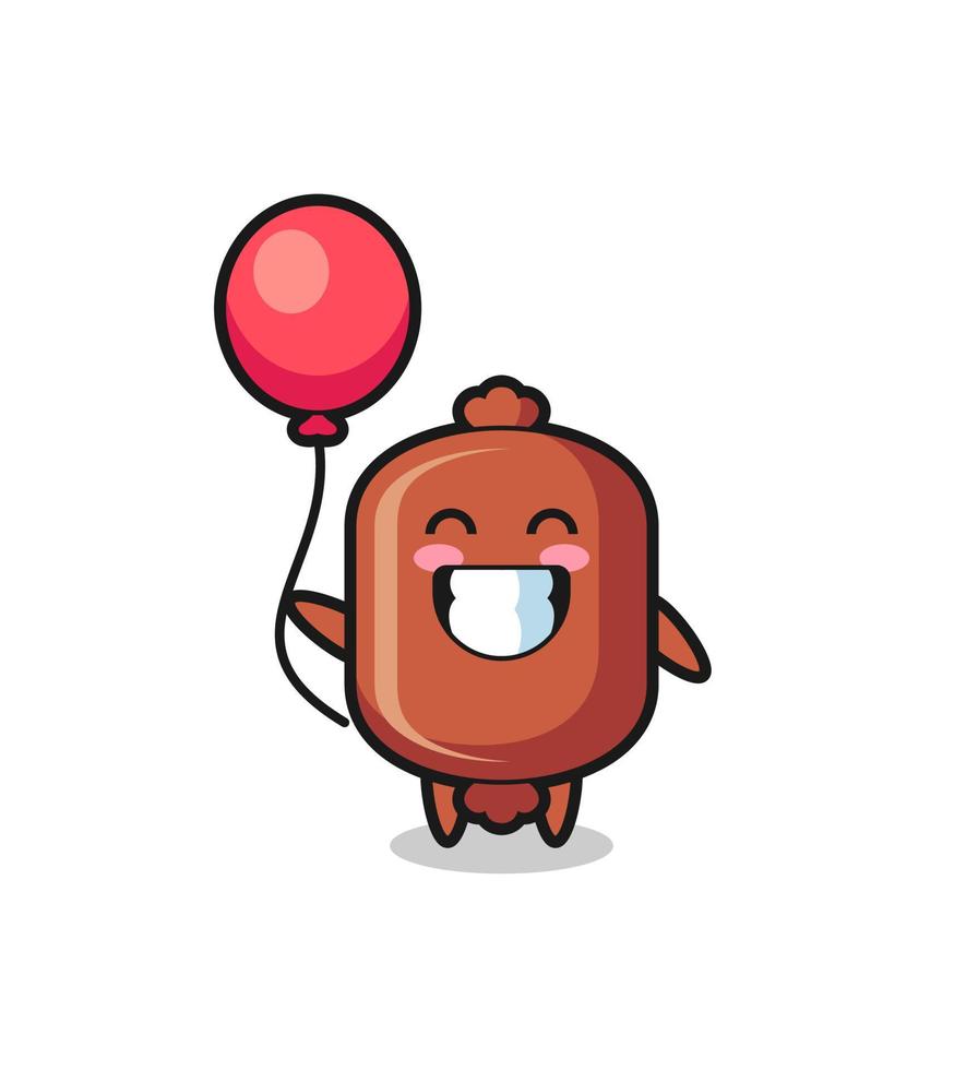 ilustração de mascote de salsicha está jogando balão vetor
