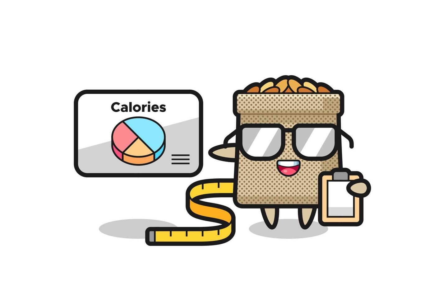 ilustração de mascote de saco de trigo como nutricionista vetor