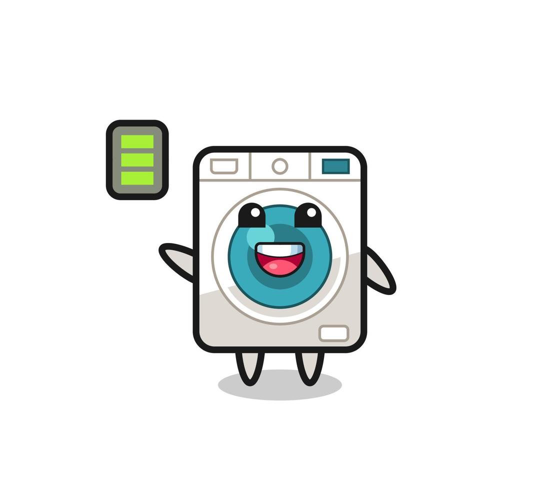 personagem de mascote de máquina de lavar com gesto energético vetor