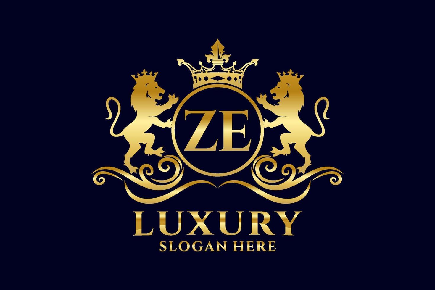modelo de logotipo de luxo real de leão de letra ze inicial em arte vetorial para projetos de marca luxuosos e outras ilustrações vetoriais. vetor