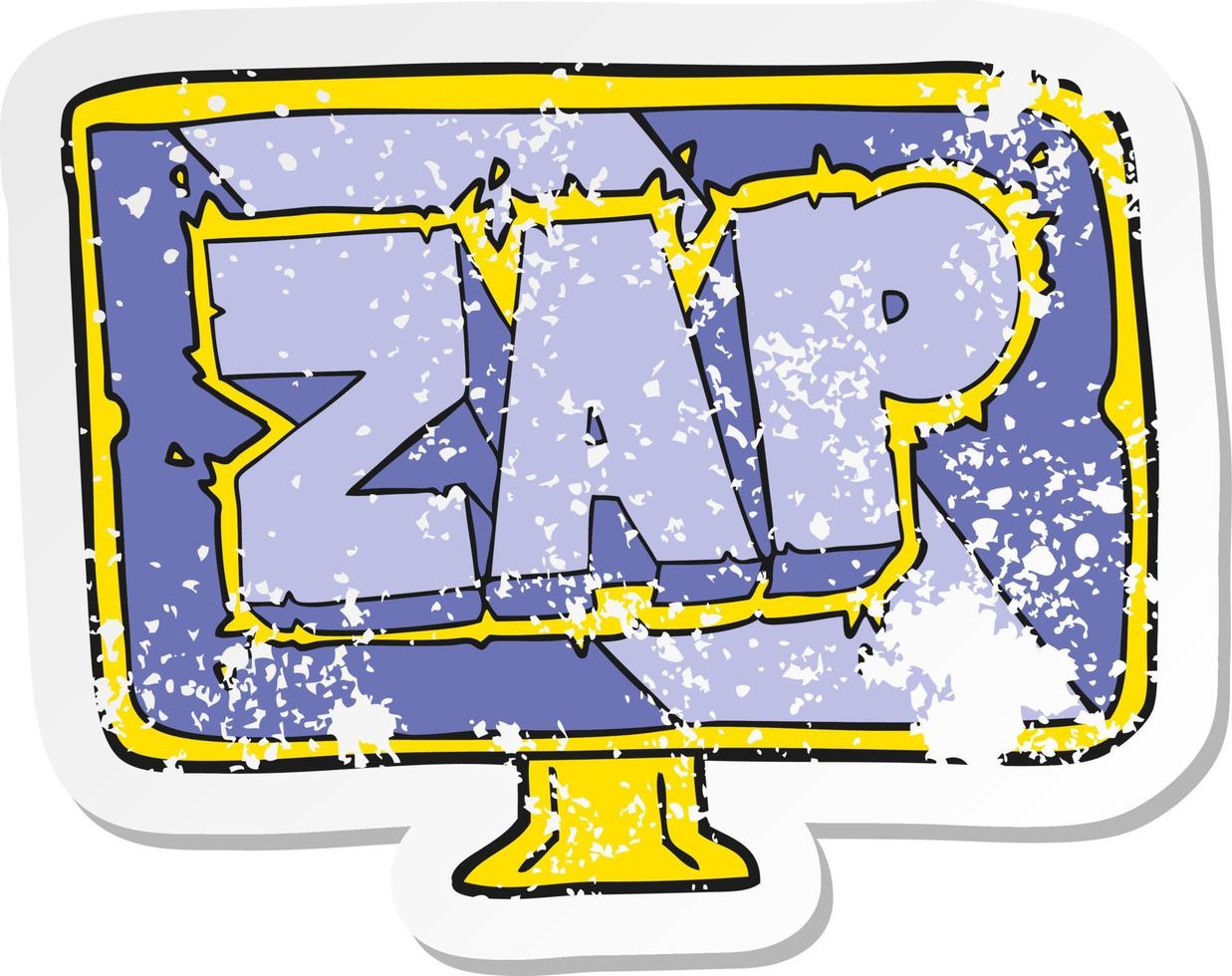 adesivo retrô angustiado de uma tela de desenho animado zap vetor