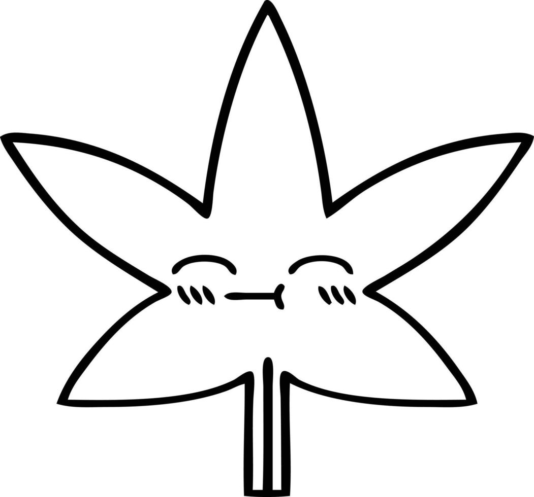 desenho de linha folha de maconha dos desenhos animados vetor