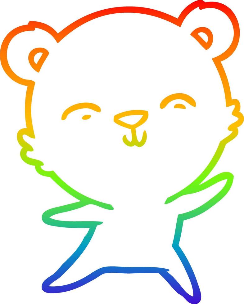 desenho de linha de gradiente de arco-íris desenho feliz urso polar dançando vetor