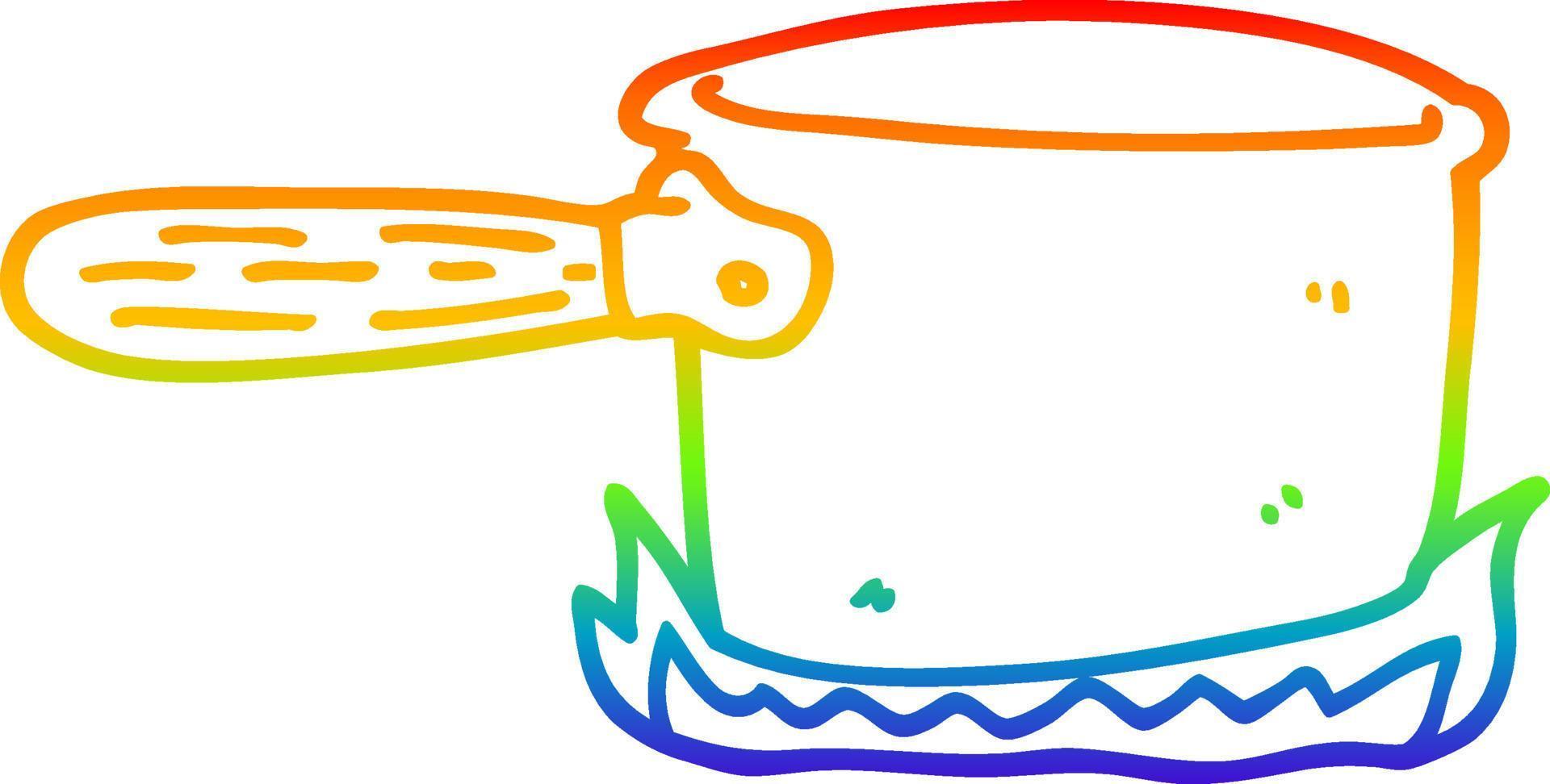 desenho de linha de gradiente de arco-íris panela de cozimento de desenho animado vetor