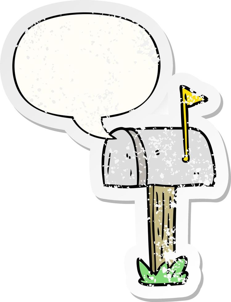 caixa de correio de desenho animado e adesivo angustiado de bolha de fala vetor