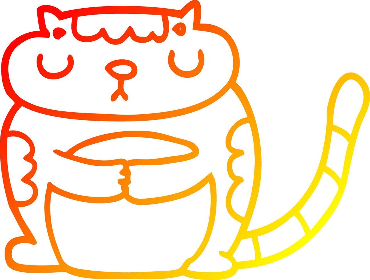 linha de gradiente quente desenhando gato de desenho animado fofo vetor