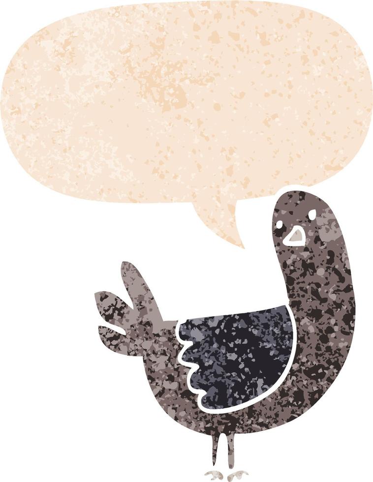 pombo de desenho animado e bolha de fala em estilo retrô texturizado vetor