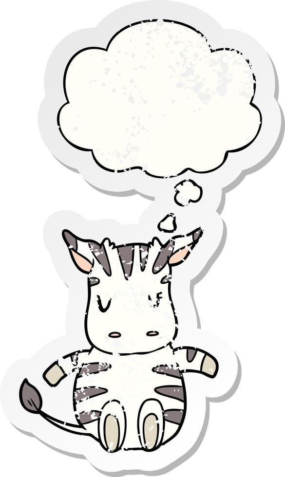 zebra de desenho animado e balão de pensamento como um adesivo desgastado vetor