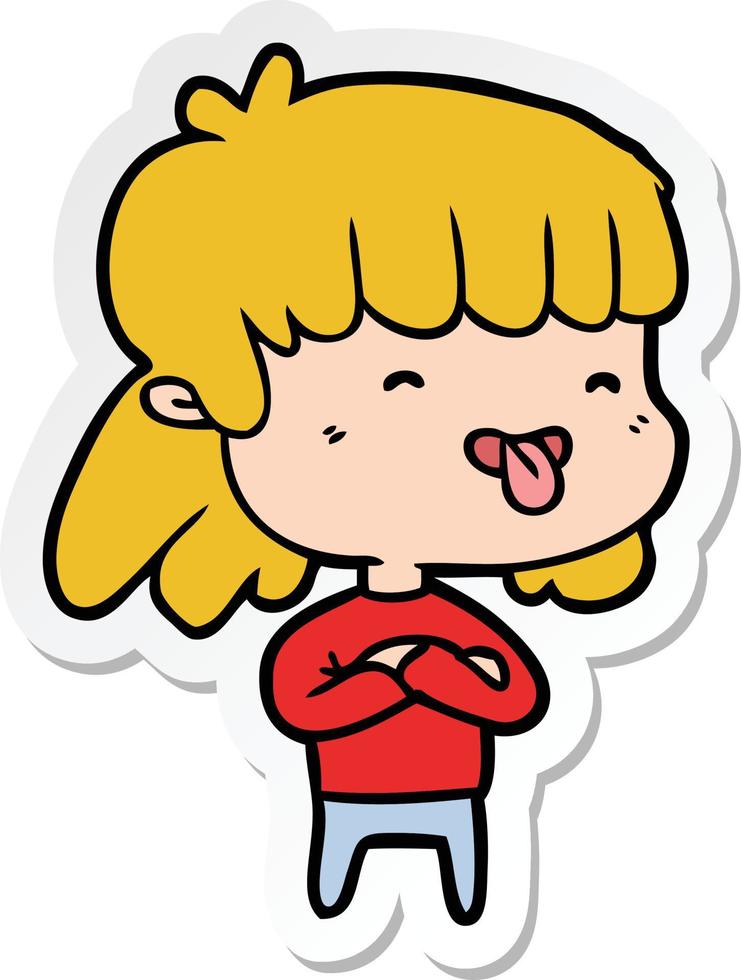 adesivo de uma garota de desenho animado com a língua para fora vetor