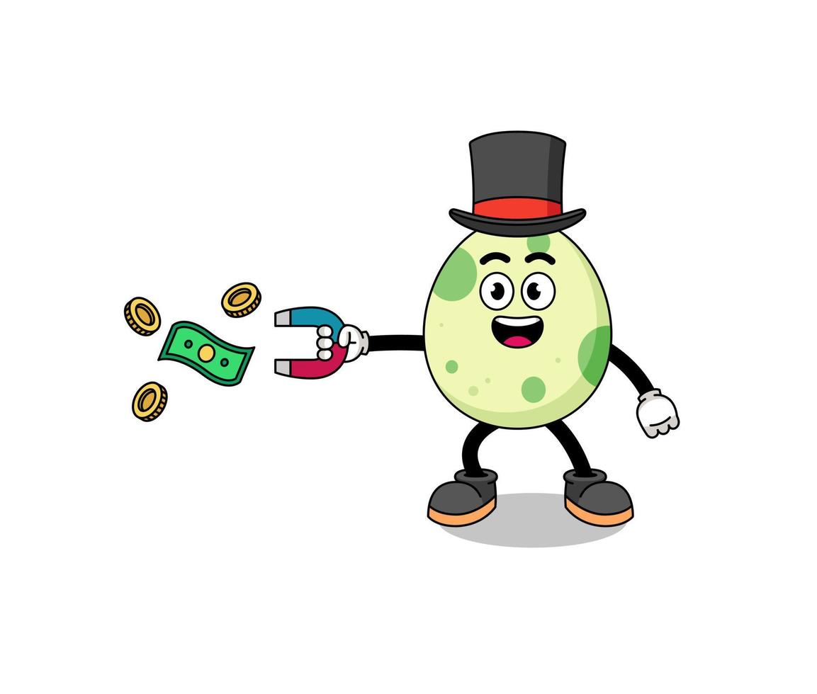 ilustração de personagem de ovo manchado pegando dinheiro com um ímã vetor