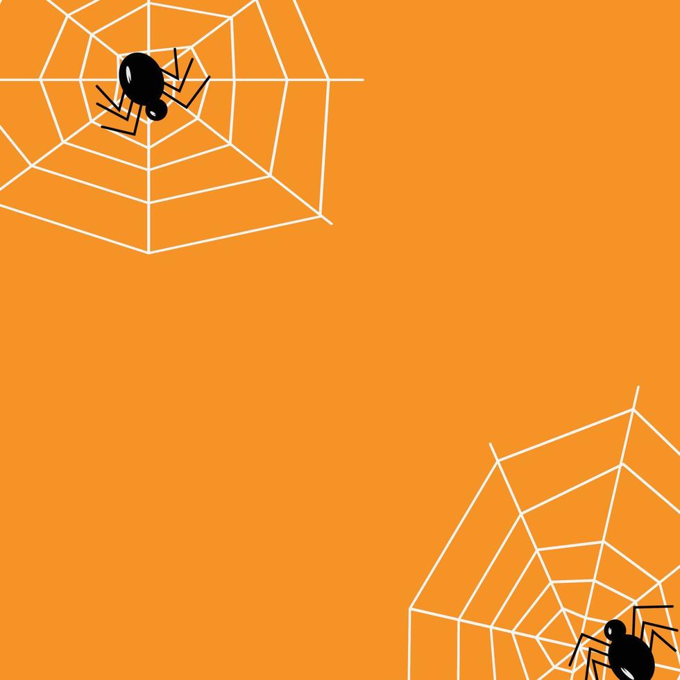 teia assustadora com aranhas no canto como um símbolo de halloween em um fundo laranja vetor