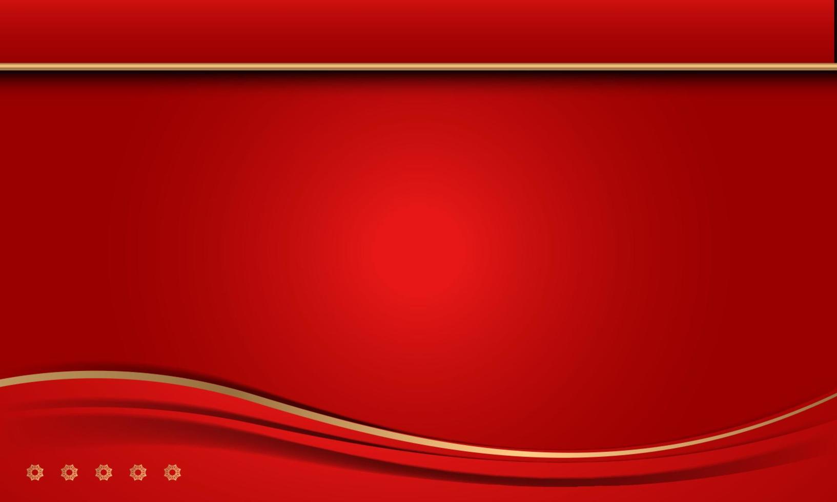 fundo de camada vermelha de luxo com onda de decoração de linha dourada vetor