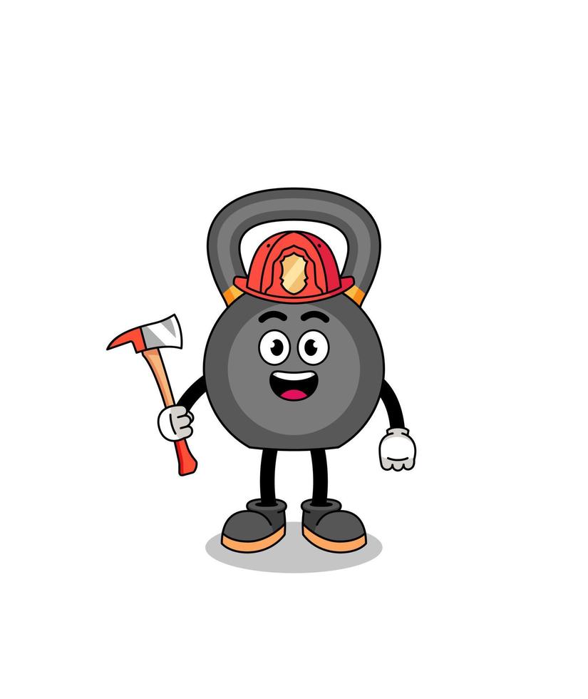 mascote dos desenhos animados do bombeiro kettlebell vetor