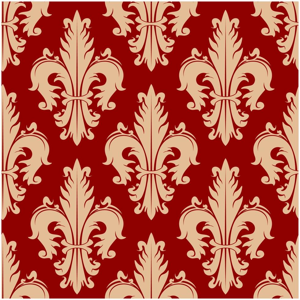 padrão vermelho de flor de lis sem costura vitoriana vetor