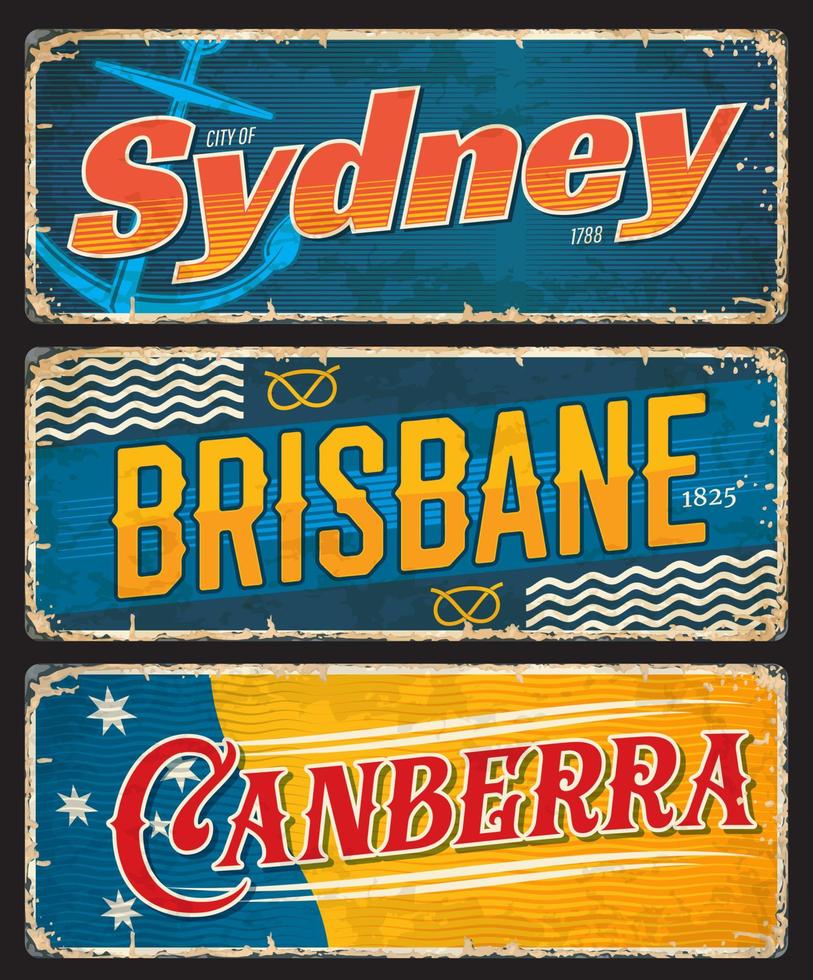 sydney, brisbane, canberra, placas da cidade australiana vetor