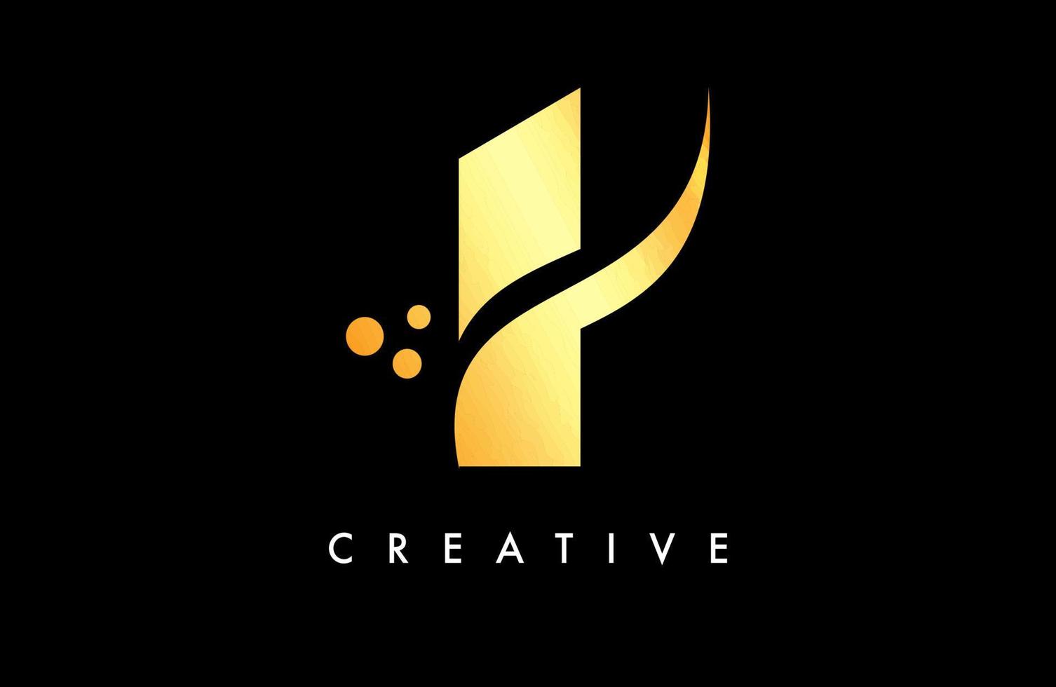 design de logotipo de letra dourada com swoosh criativo elegante e vetor de pontos