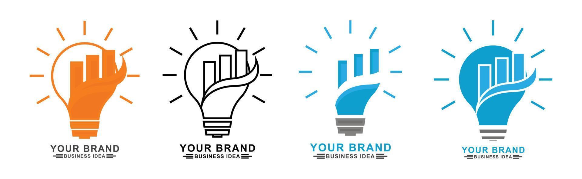 ilustração de conjunto de ícones de logotipo de negócios. contém o ícone da lâmpada e o ícone gráfico crescente. design simples editável vetor
