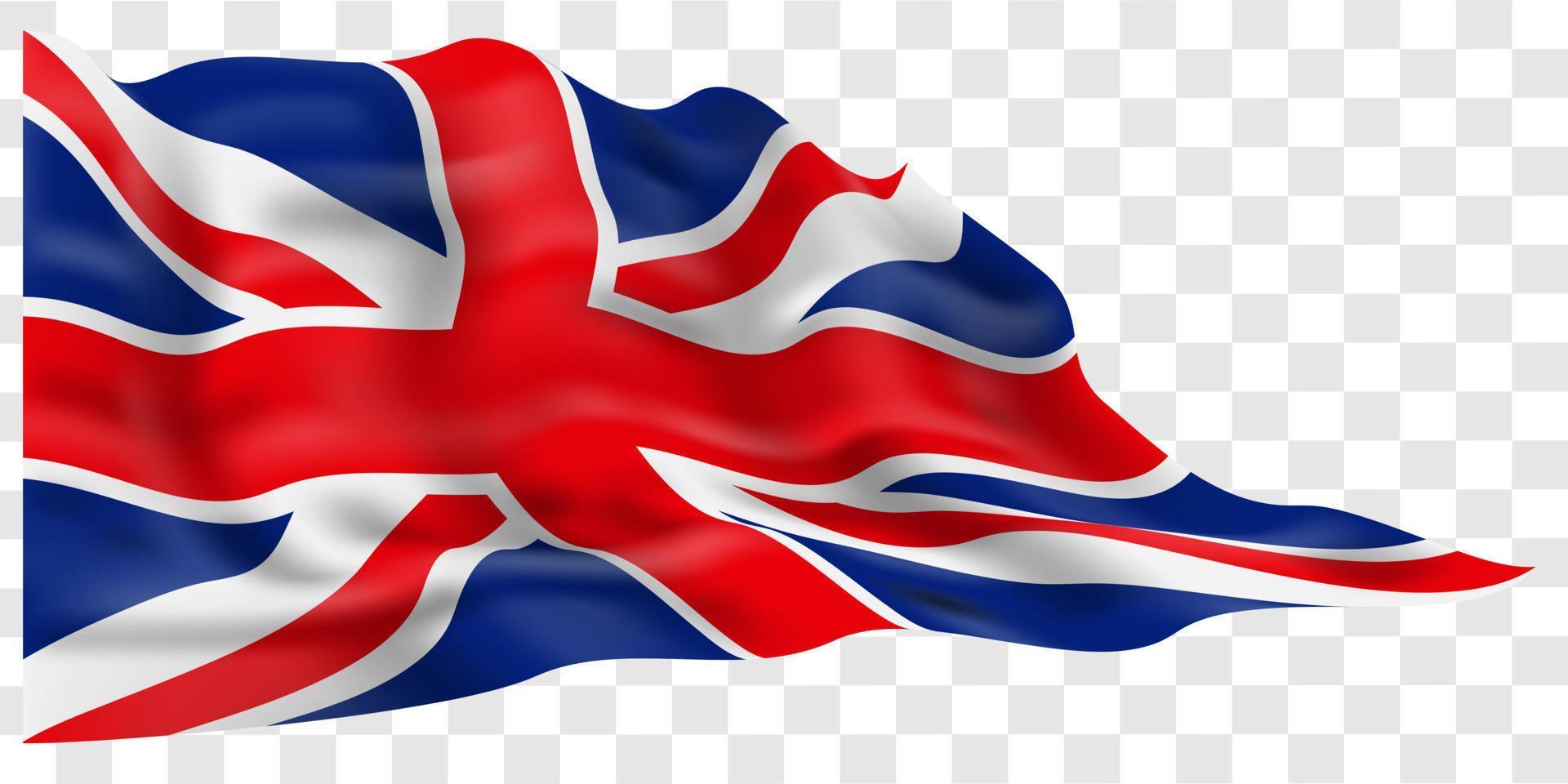 onda de bandeira da união britânica realista no vetor de fundo quadriculado cinza