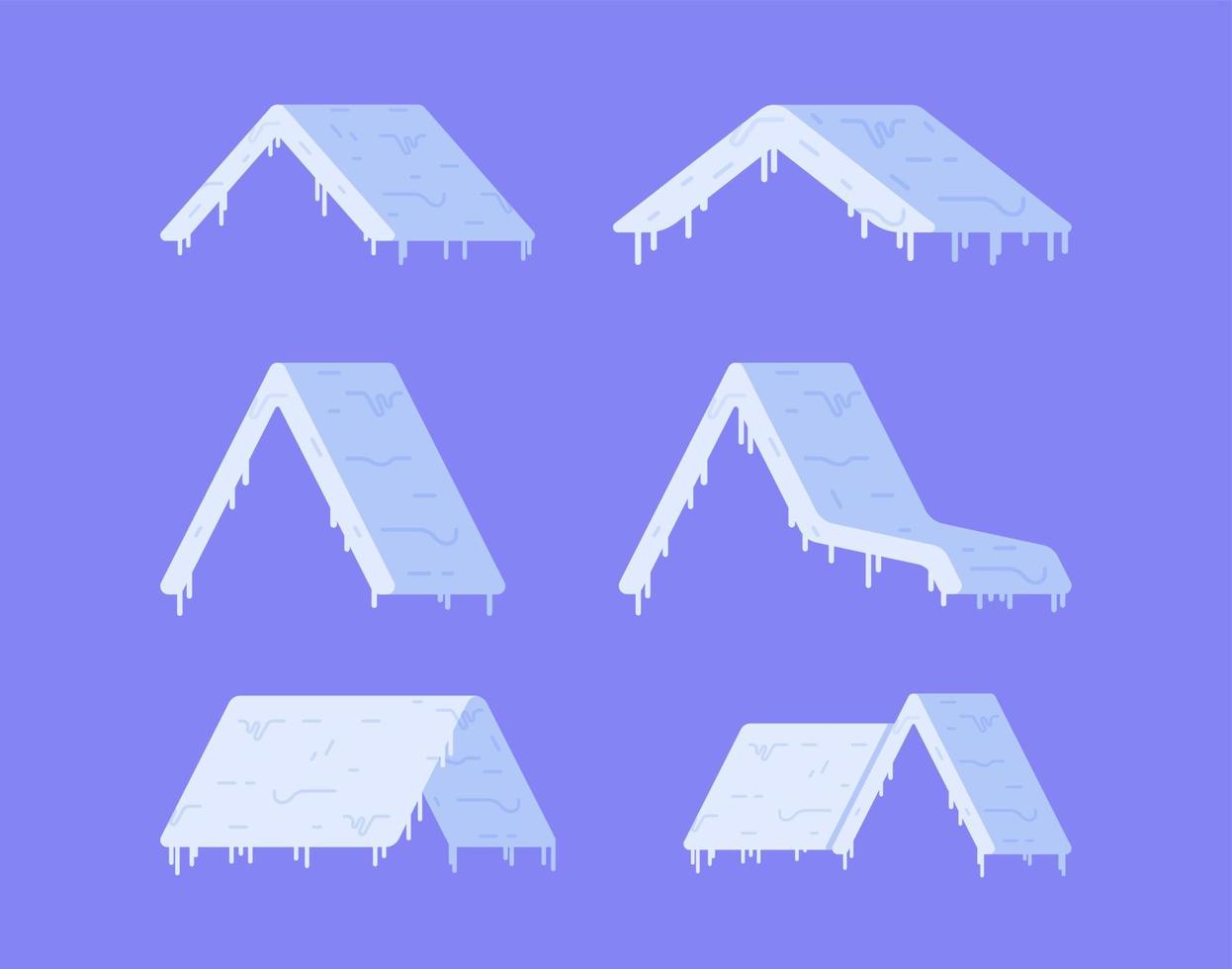 ilustração em vetor de pingentes. conjunto de telhados cobertos com neve. Primeira neve.