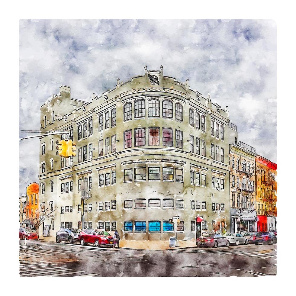 arquitetura nova york esboço em aquarela ilustração desenhada à mão vetor