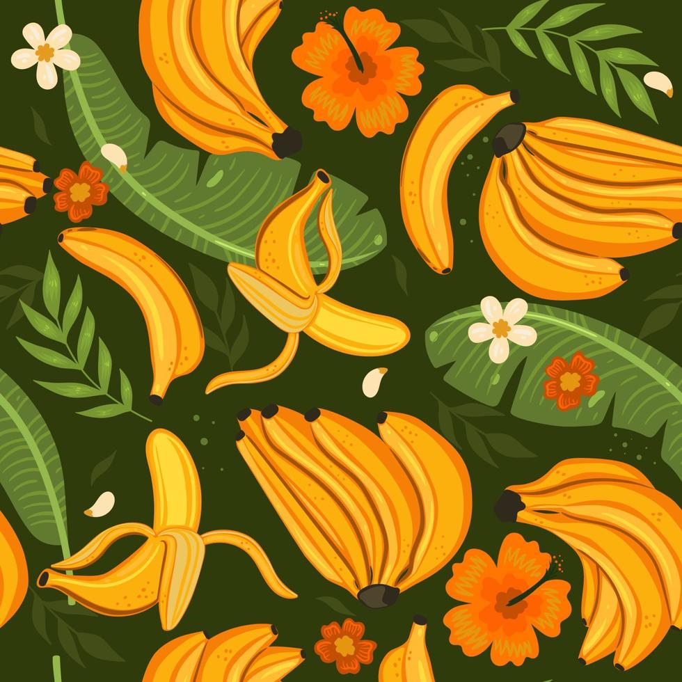 sem costura padrão com bananas, folhas e flores. gráficos vetoriais. vetor