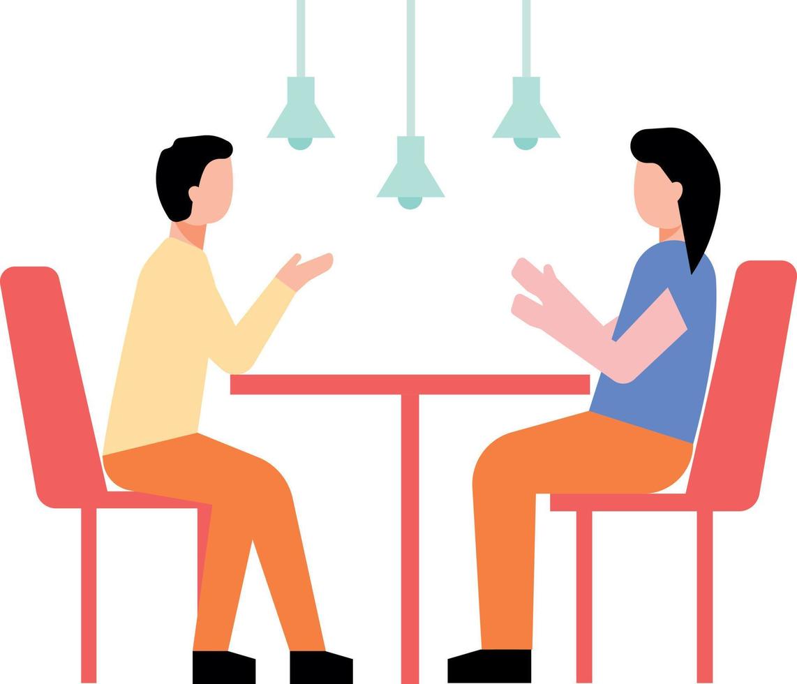 um casal está sentado em um restaurante conversando. vetor