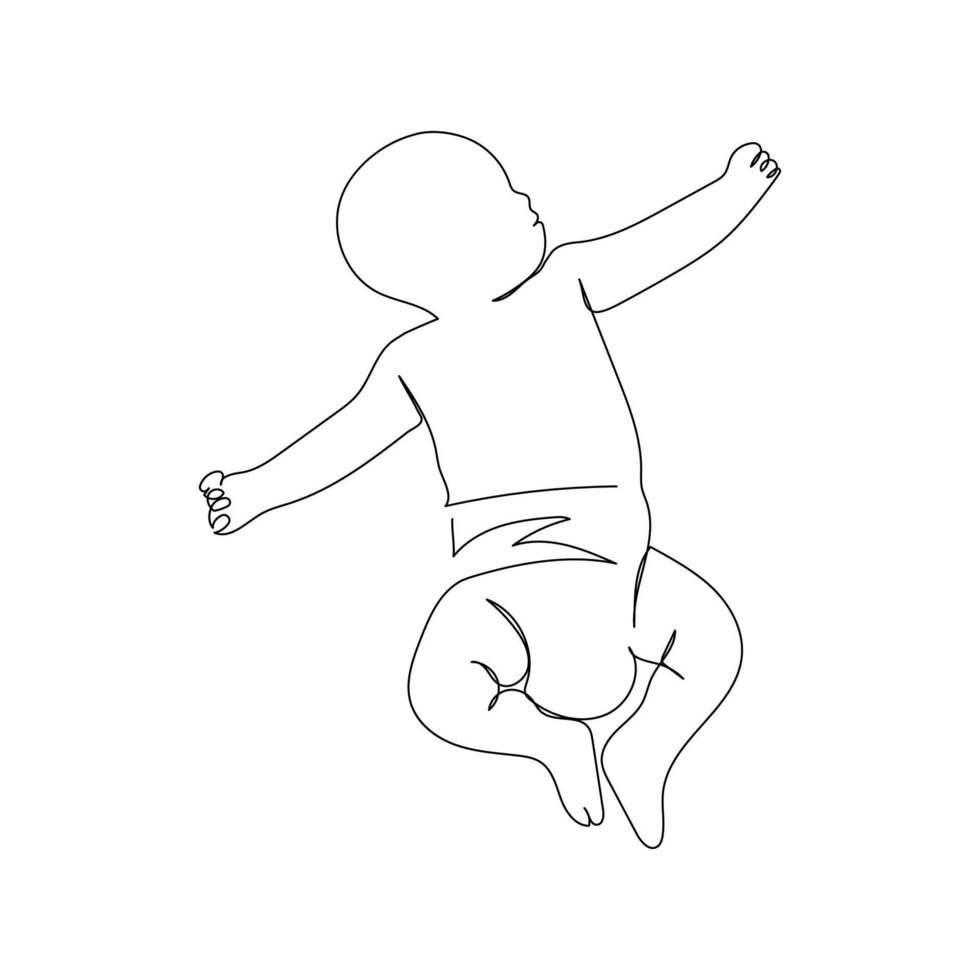 desenho de linha contínua de um bebê está mentindo no mau. arte do minimalismo. vetor