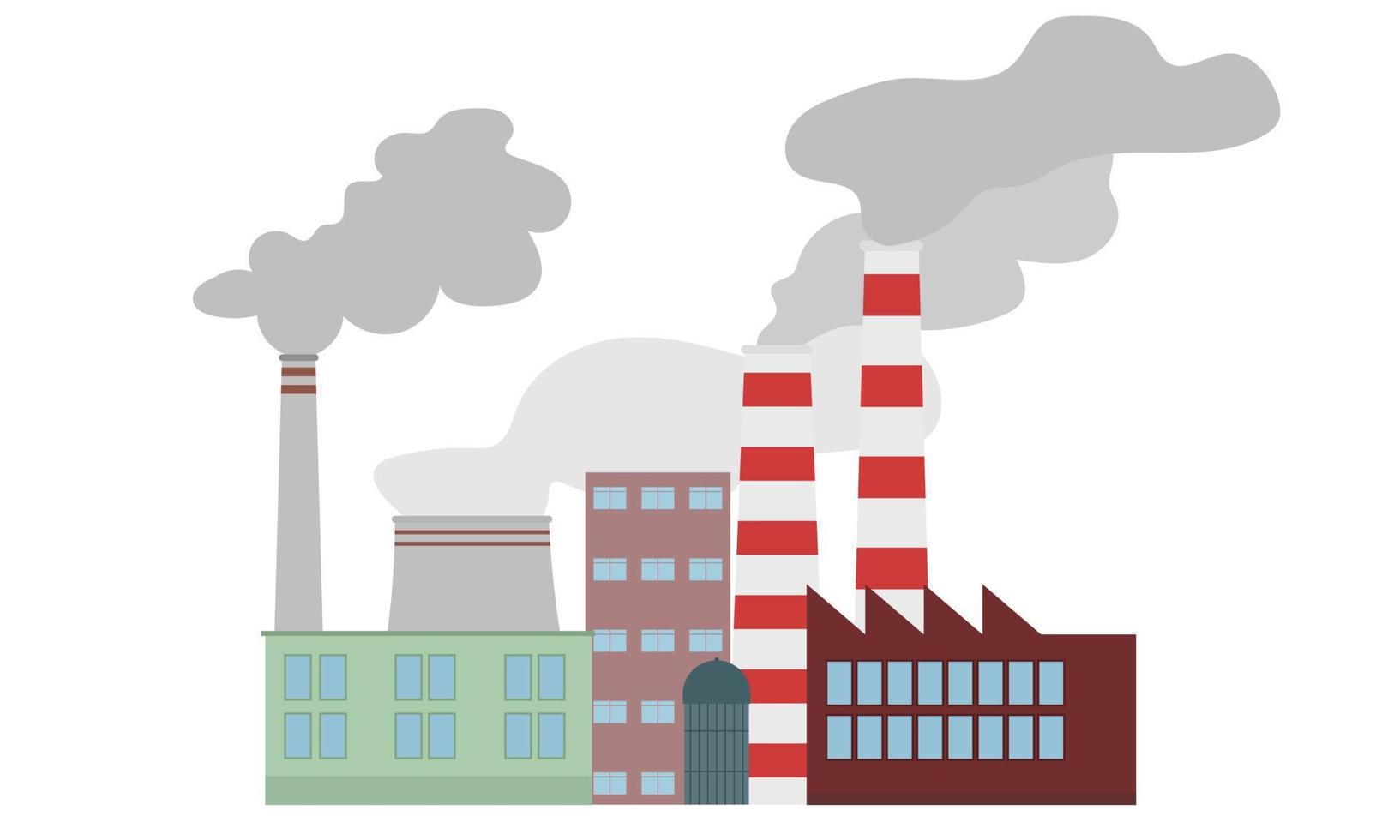 poluição do ar, fábrica, empresa industrial. tubos com fumaça. ilustração vetorial isolada no fundo branco. vetor