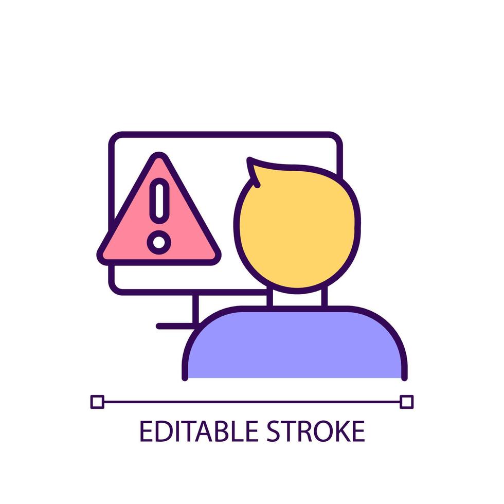 ícone de cor rgb de limitação de uso do computador. tempo restrito de navegação na internet. lidar com o vício em jogos. ilustração vetorial isolado. desenho de linha preenchido simples. traço editável. vetor