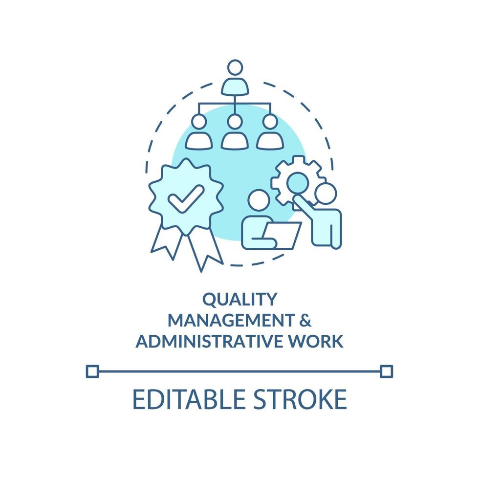gerenciamento de qualidade e ícone de conceito turquesa de trabalho administrativo. idéia abstrata ilustração de linha fina. desenho de contorno isolado. traço editável. vetor