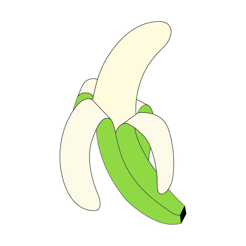 banana verde. banana descascada. frutas tropicais. rabiscos vetor