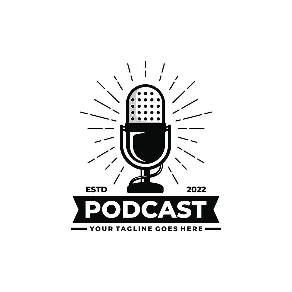 design de logotipo de podcast. logotipo de microfone antigo vetor