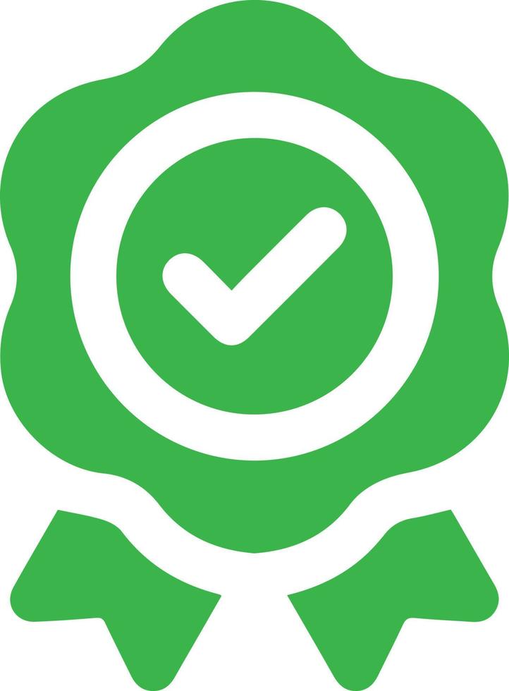 ícone de marca correta de distintivo verde. ícone verde aprovado. ícone de medalha certificada. símbolo de verificação de aprovação vetor