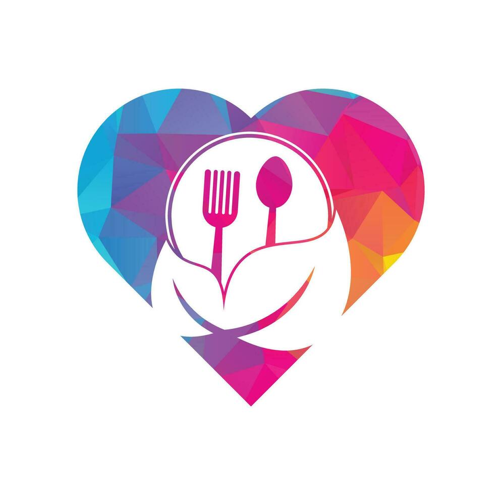modelo de logotipo de conceito de forma de coração de comida saudável. design de logotipo de alimentos orgânicos da natureza. vetor